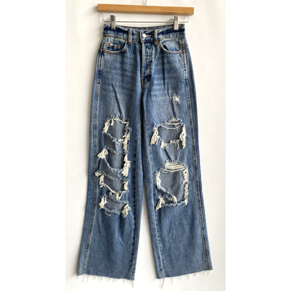 PACSUN Two Pairs of Ripped Baggy Jeans Stretch Button Fly Blue Size 22 NWOT - Picture 3 of 8